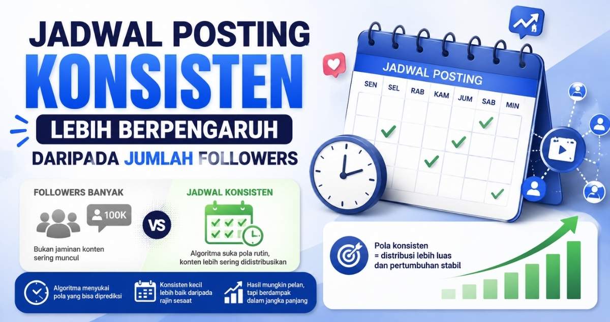 pengaruh jadwal posting konsisten dibanding jumlah followers media sosial
